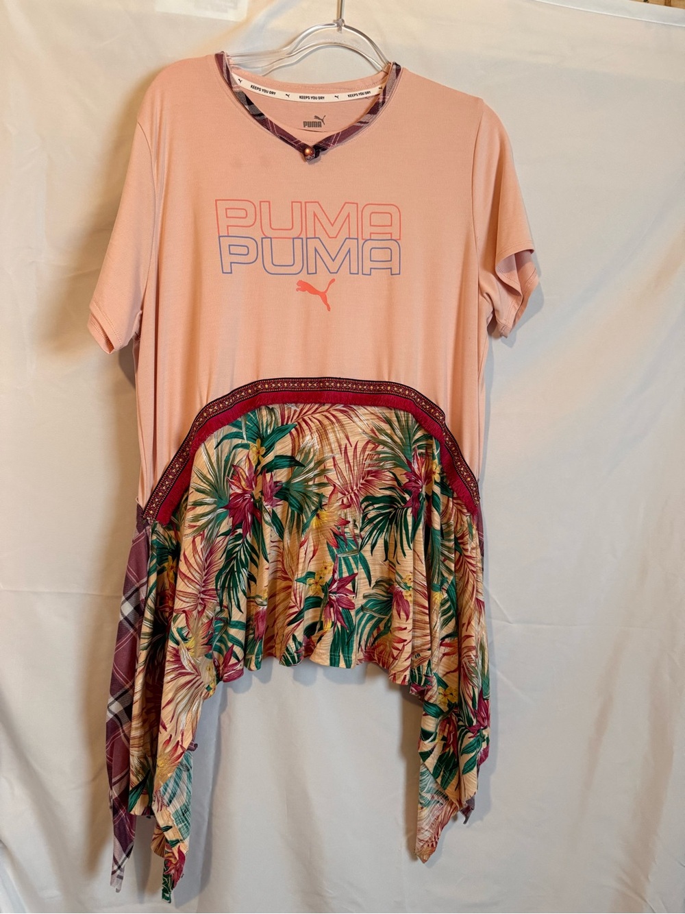 Pink Plaid Tunic Top Mixed Media XL